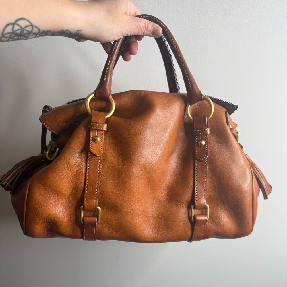 Dooney & Bourke Florentine Brown Leather Satchel Old Money Aesthetic Classic Bag - Picture 2 of 4
